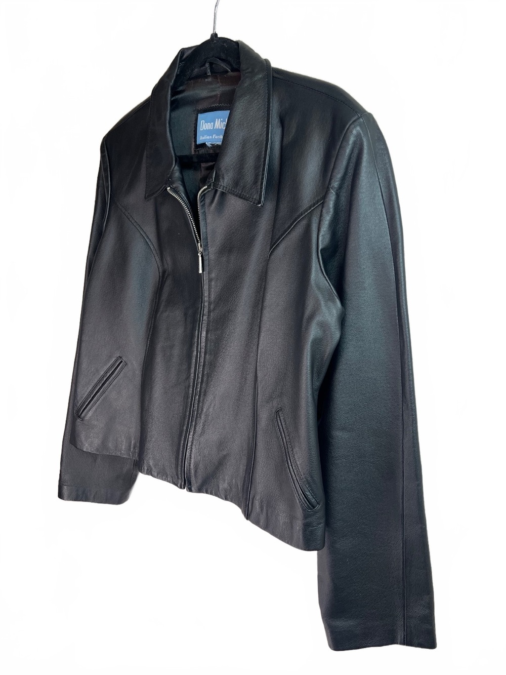 Vintage Dona Michi Leather Moto Jacket Black Cropped Motorcycle Jacket Size L - Picture 3 of 8